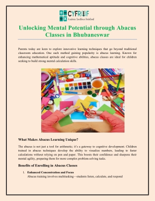 Unlocking Mental Potential through Abacus Classes in Bhubaneswar