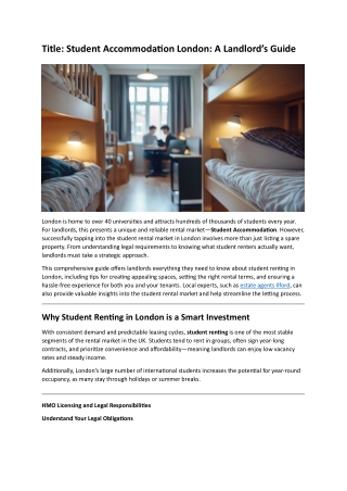Student Accommodation London A Landlord’s Guide