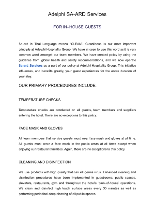 Adelphi SA-ARD Services - For In–House Guests