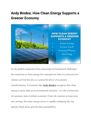 The Role of Clean Energy in a Sustainable Economy Insights by Andy Bindea