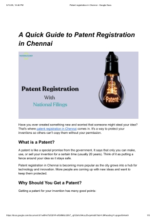 A Quick Guide to Patent Registration in Chennai