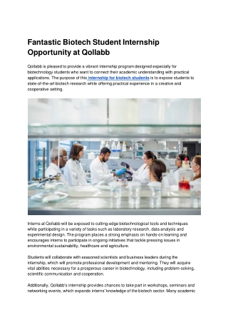Fantastic Biotech Student Internship Opportunity at Qollabb