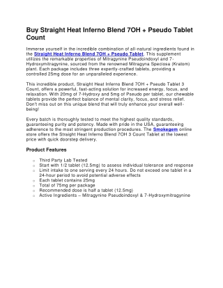 Buy Straight Heat Inferno Blend 7OH   Pseudo Tablet Count