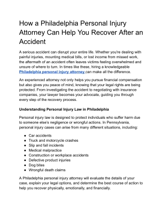 How a Philadelphia Personal Injury Attorney Can Help You Recover After an Accident