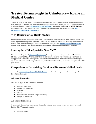 Dermatologist in Coimbatore | Kumaran Medical Center