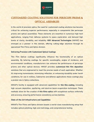 Customized Coating Solutions for Periscope Prisms & Optical Assemblies