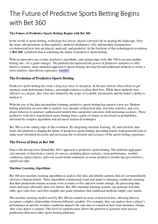 The Future of Predictive Sports Betting Begins with Bet 360