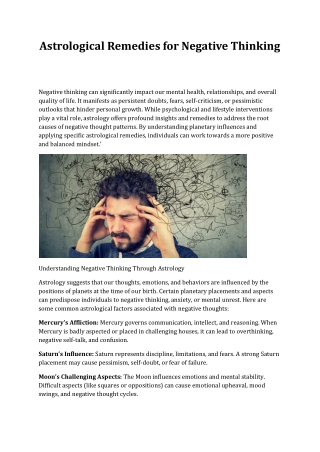 Astrological Remedies for Negative Thinking