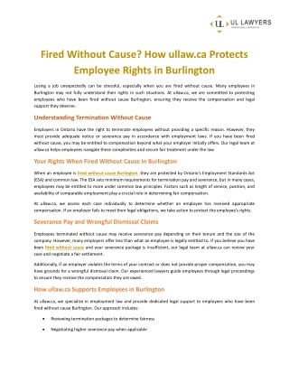 Fired Without Cause  How ullaw.ca Protects Employee Rights in Burlington.ca Protects Employee Rights in Burlington