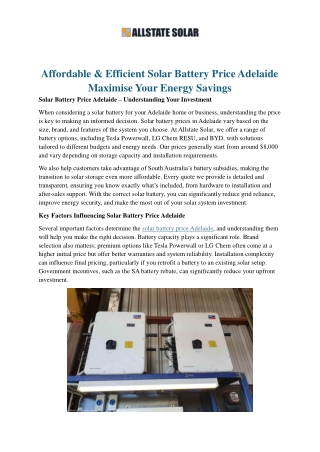 Affordable & Efficient Solar Battery Price Adelaide – Maximise Your Energy Savin