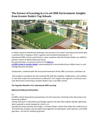 The Science of Learning in a Co-ed CBSE Environment: Insights from Greater Noida