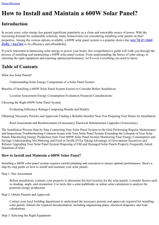 How to Install and Maintain a 600W Solar Panel