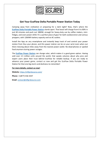 Get Your EcoFlow Delta Portable Power Station Today