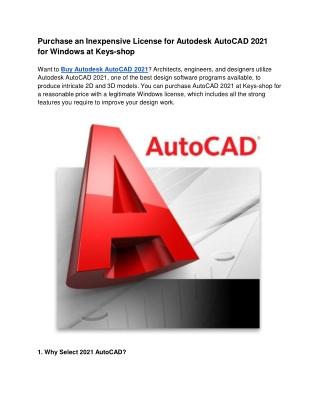 Purchase an Inexpensive License for Autodesk AutoCAD 2021 for Windows at Keys-shop