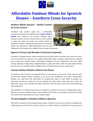 Affordable Outdoor Blinds for Ipswich Homes – Southern Cross Security