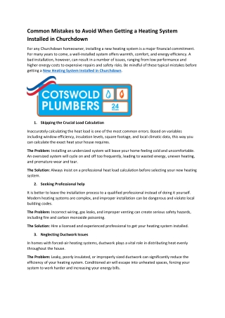 Common Mistakes to Avoid When Getting a Heating System Installed in Churchdown