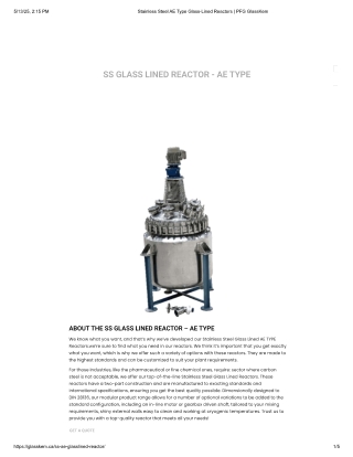 Stainless Steel AE Type Glass-Lined Reactors | PFG GlassKem