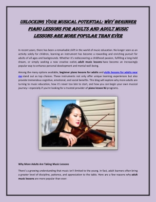 Unlocking Your Musical Potential: Why Beginner Piano Lessons For Adults and Adul