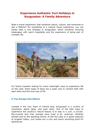 Experience Authentic Yurt Holidays in Kyrgyzstan: A Family Adventure