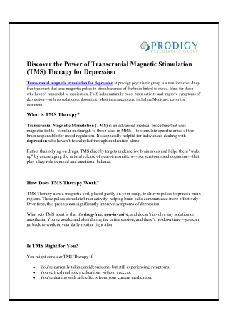 Transcranial magnetic stimulation for depression