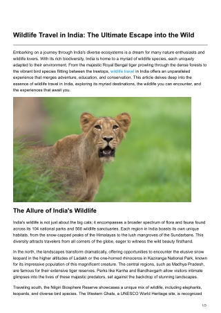 Wildlife Travel in India The Ultimate Escape into the Wild