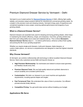 Premium Diamond Dresser Service by Vermaent – Delhi