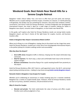 Hotels In Bangalore Near Airport - Sai Shreyas Residency