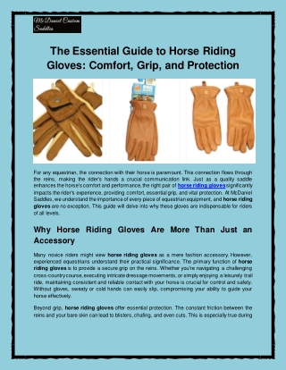 The Essential Guide to Horse Riding Gloves: Comfort, Grip, and Protection
