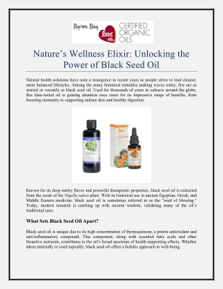 Nature’s Wellness Elixir Unlocking the Power of Black Seed Oil