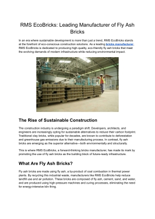 Fly Ash Bricks Factory Producing Sustainable Building Materials