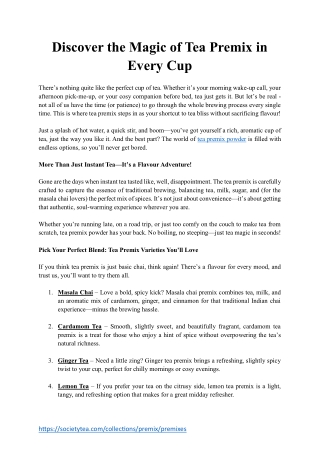 Discover the Magic of Tea Premix in Every Cup