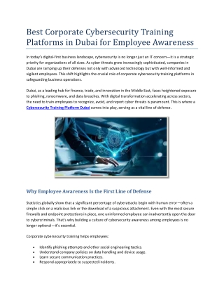 Best Corporate Cybersecurity Training Platforms in Dubai for Employee Awareness