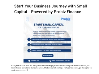 Start Your Business Journey with Small Capital – Powered by Probiz Finance