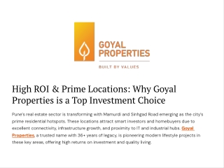 High ROI and Prime Locations – Why Goyal Properties is a Top Investment Choice