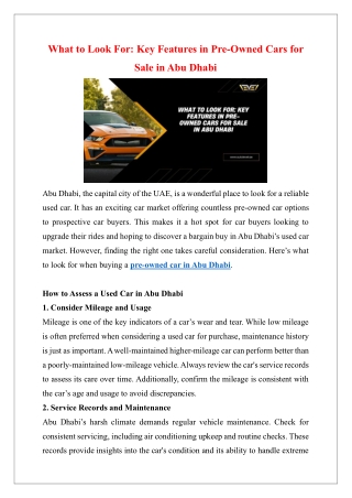 What to Look For- Key Features in Pre-Owned Cars for Sale in Abu Dhabi