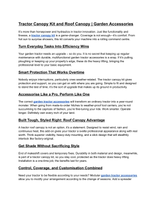 Tractor Canopy Kit and Roof Canopy | Garden Accessories