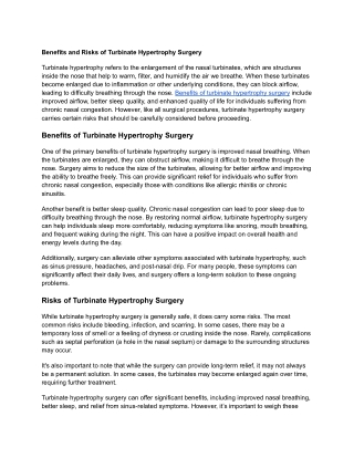 Benefits and Risks of Turbinate Hypertrophy Surgery