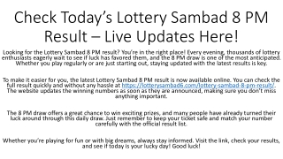 Check Today’s Lottery Sambad 8 PM Result