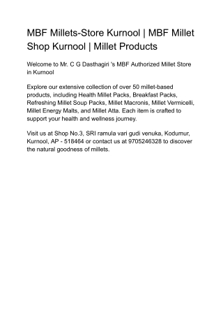 MBF Millets-Store Kurnool _ MBF Millet Shop Kurnool _ Millet Products