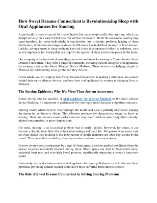 How Sweet Dreams Connecticut is Revolutionizing Sleep with Oral Appliances for Snoring