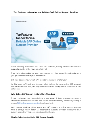 Top Features to Look for in a Reliable SAP Online Support Provider