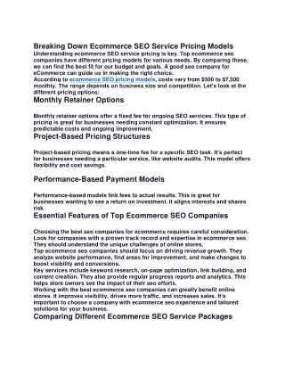 Ecommerce SEO Service Pricing Models