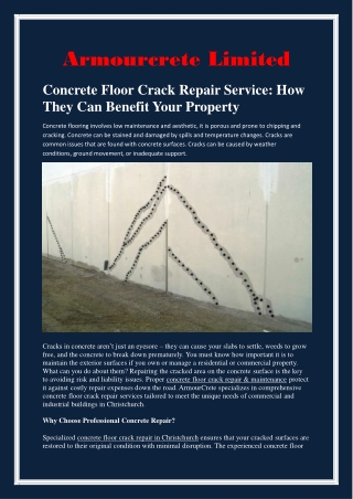 Concrete Floor Crack Repair Service How They Can Benefit Your Property