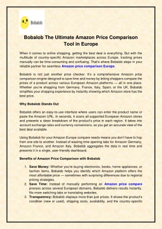 Bobalob The Ultimate Amazon Price Comparison Tool in Europe