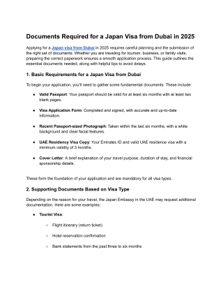 Documents Required for a Japan Visa from Dubai in 2025