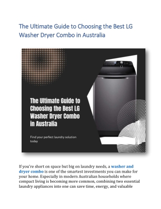 The Ultimate Guide to Choosing the Best LG Washer Dryer Combo in Australia