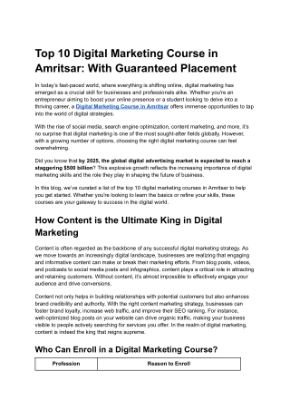 Top 10 Digital Marketing Course in Amritsar