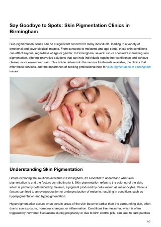 Say Goodbye to Spots Skin Pigmentation Clinics in Birmingham