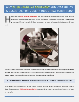 Why Fluid Handling Equipment and Hydraulics is Essential for Modern Industrial Machinery