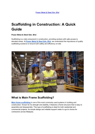Scaffolding in Construction A Quick Guide